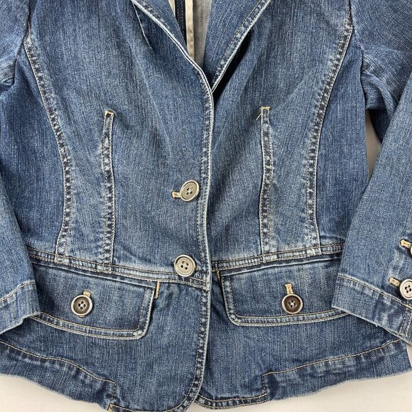 Talbots Jean Jacket Womens Size 2 Stretch Blue Denim 2 Button - Picture 4 of 9